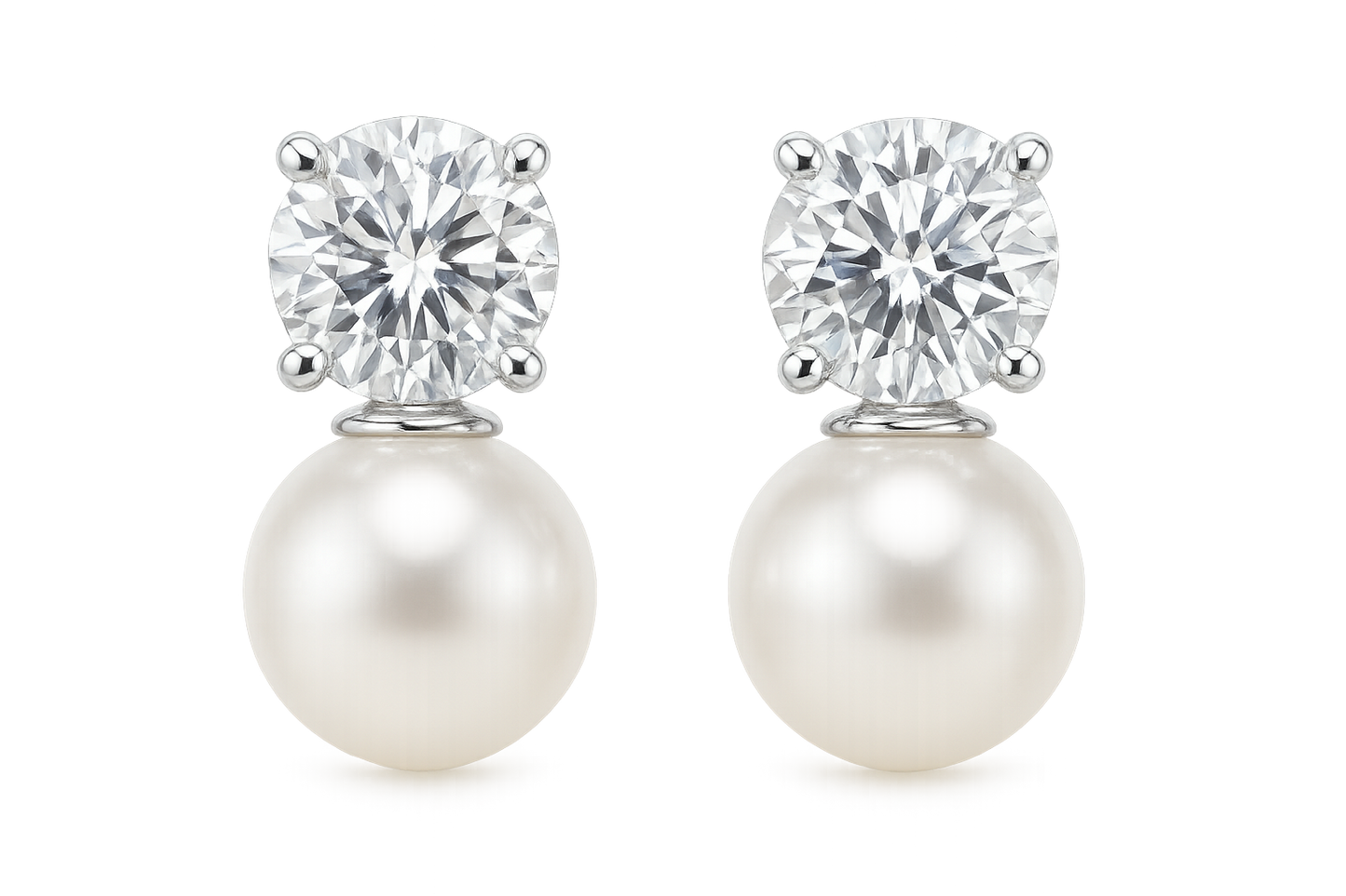 Diamond Stud Earrings 28 with pearl give the image in png format no background