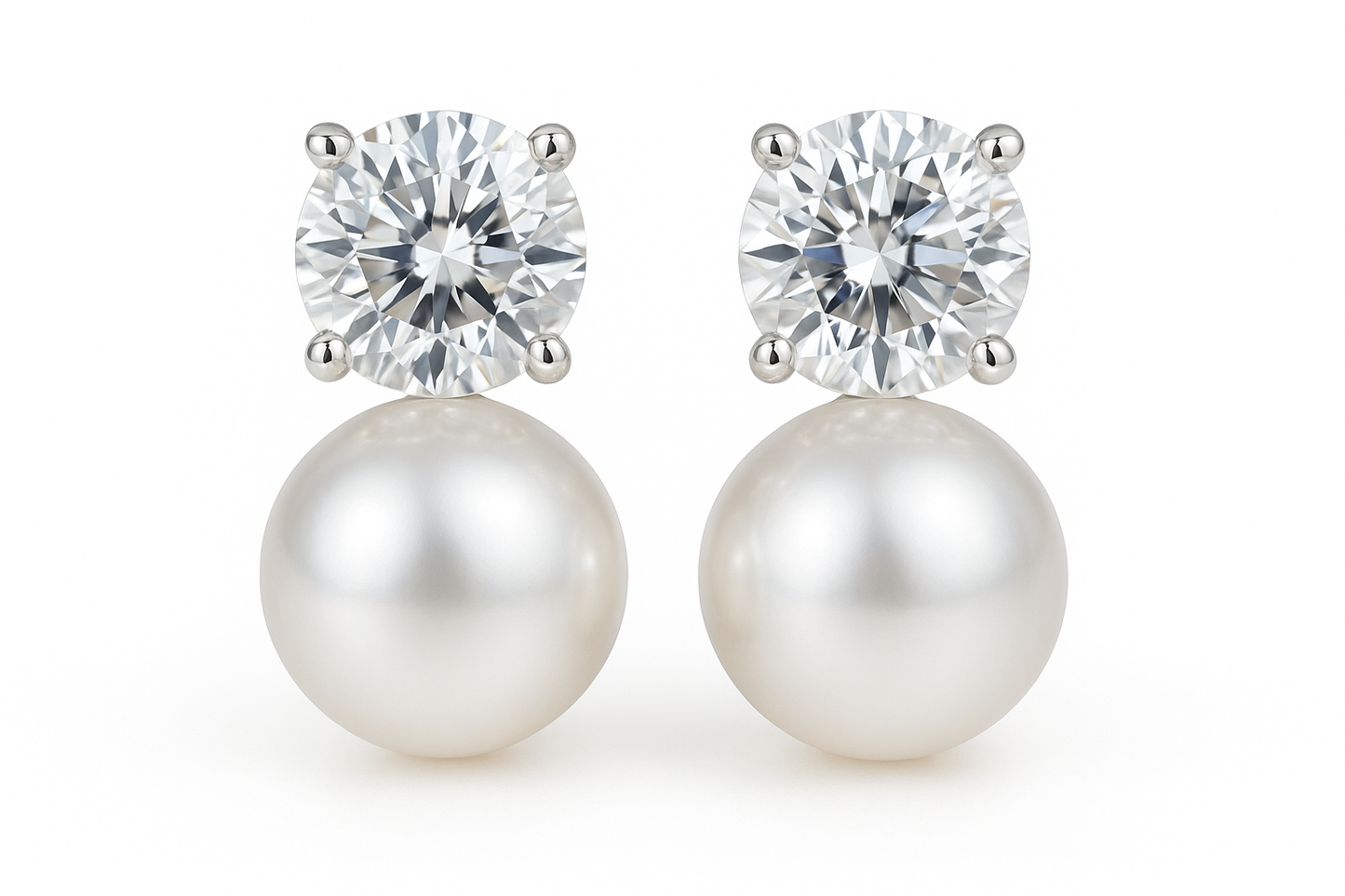 Diamond Stud Earrings 28 with pearl give the image in png format no background 