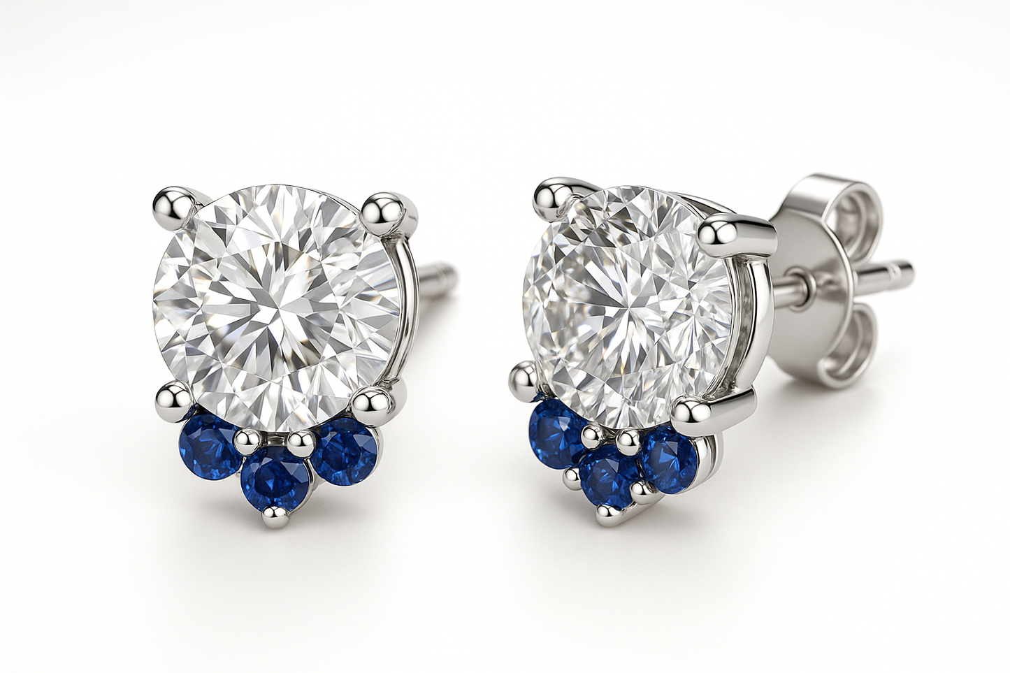 Diamond Stud Earrings 28 with sapphire give the image in png format no background