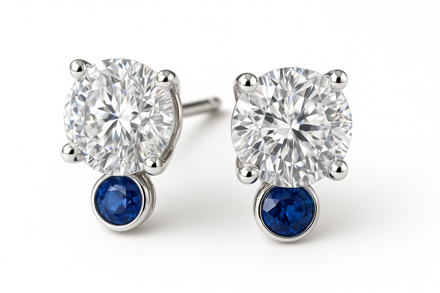 Diamond Stud Earrings 28 with sapphire give the image in png format no background 