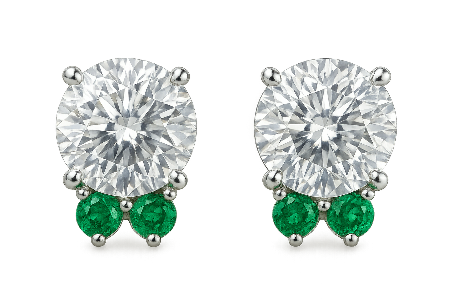 Diamond Stud Earrings 3 with emerald give the image in png format no background 