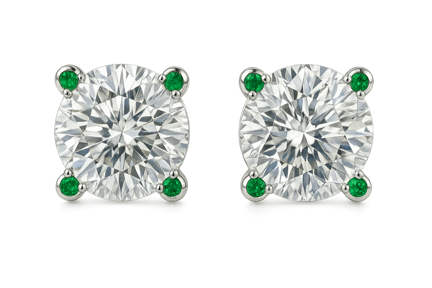 Diamond Stud Earrings 3 with emerald give the image in png format no background 