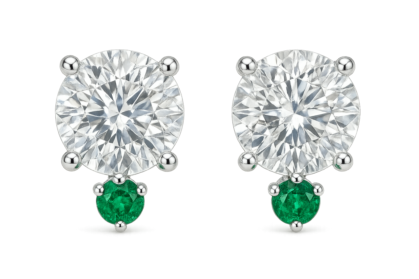 Diamond Stud Earrings 3 with emerald give the image in png format no background 
