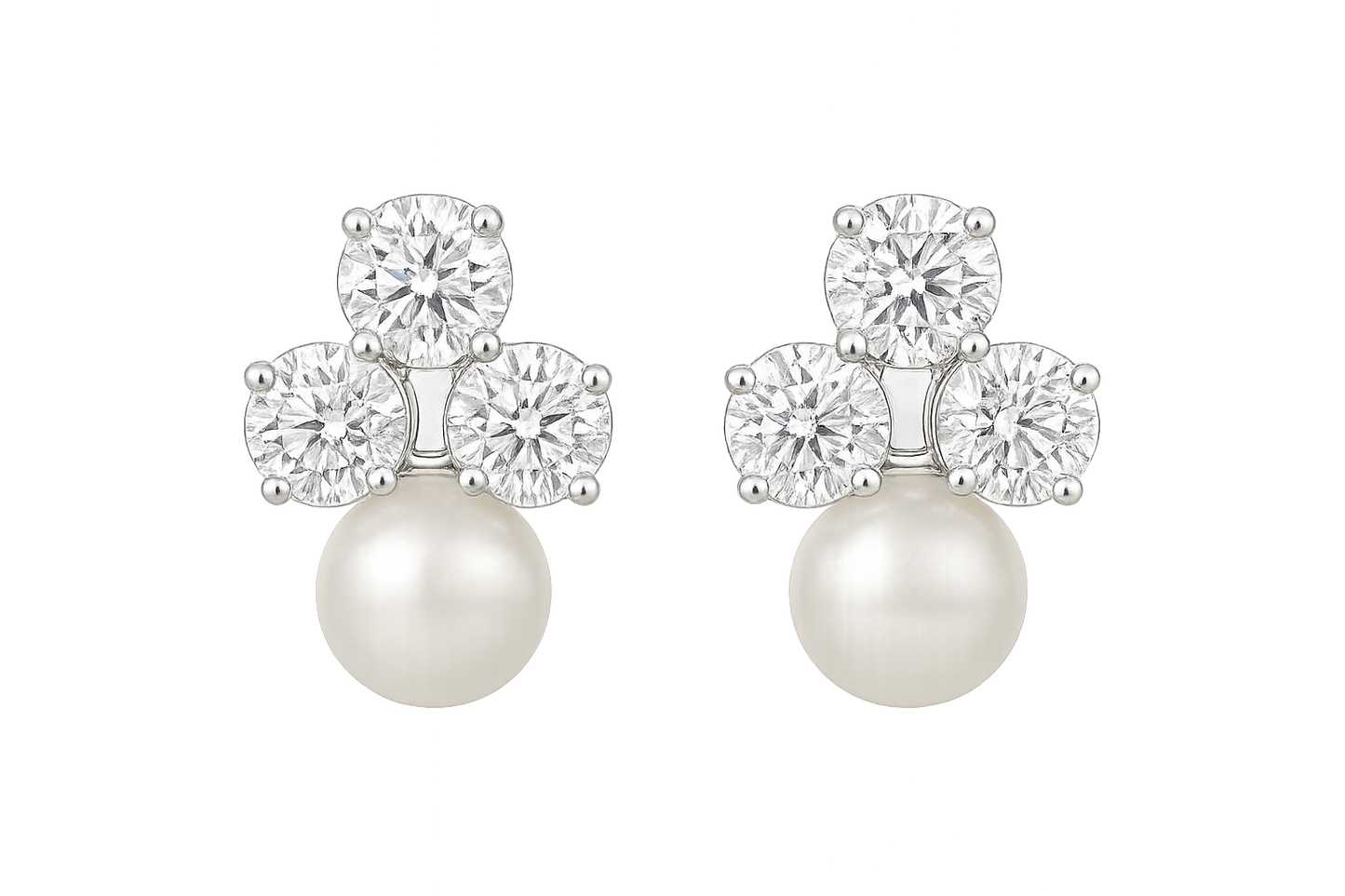 Diamond Stud Earrings 3 with pearl give the image in png format no background 