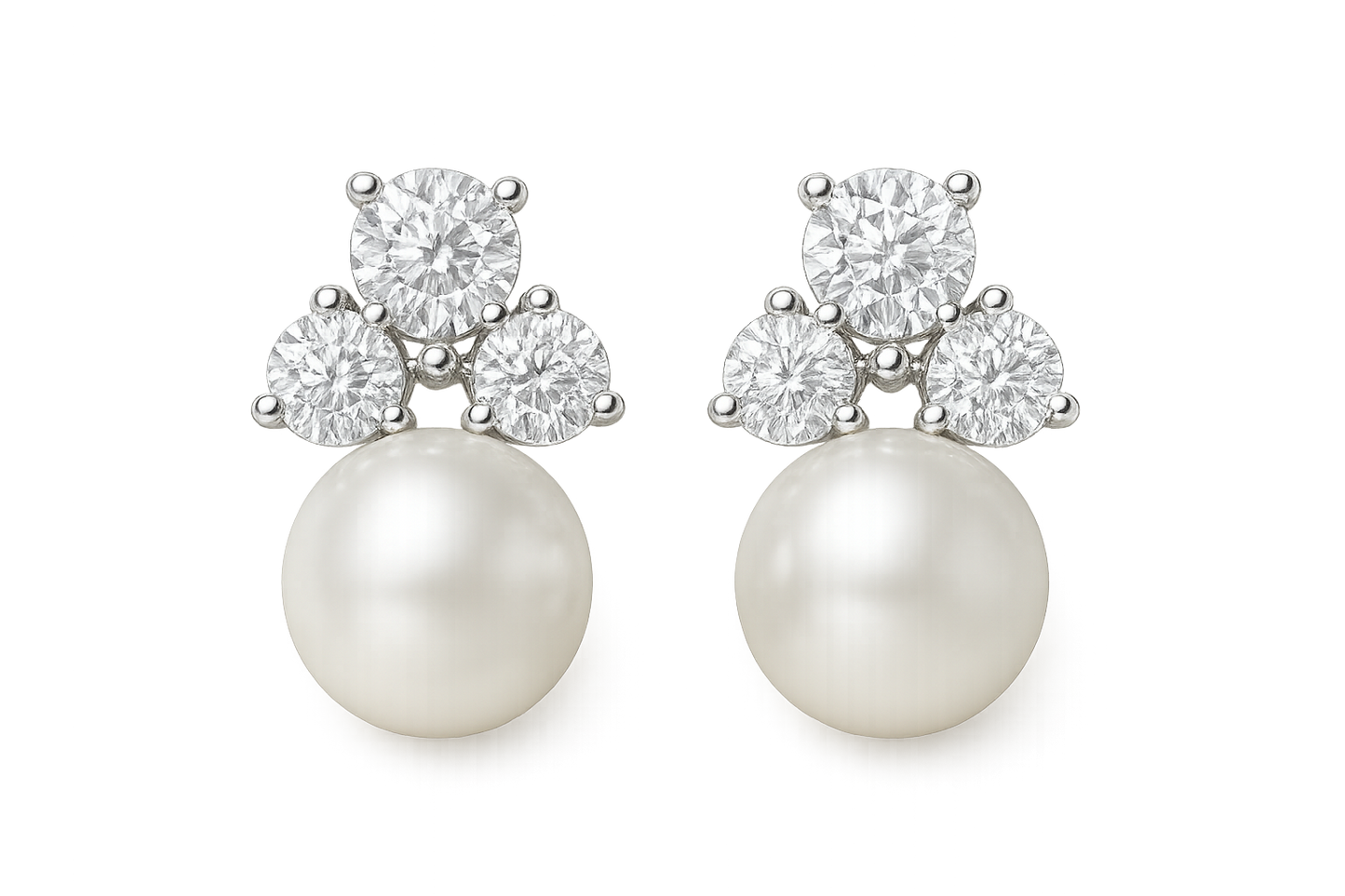 Diamond Stud Earrings 3 with pearl give the image in png format no background 