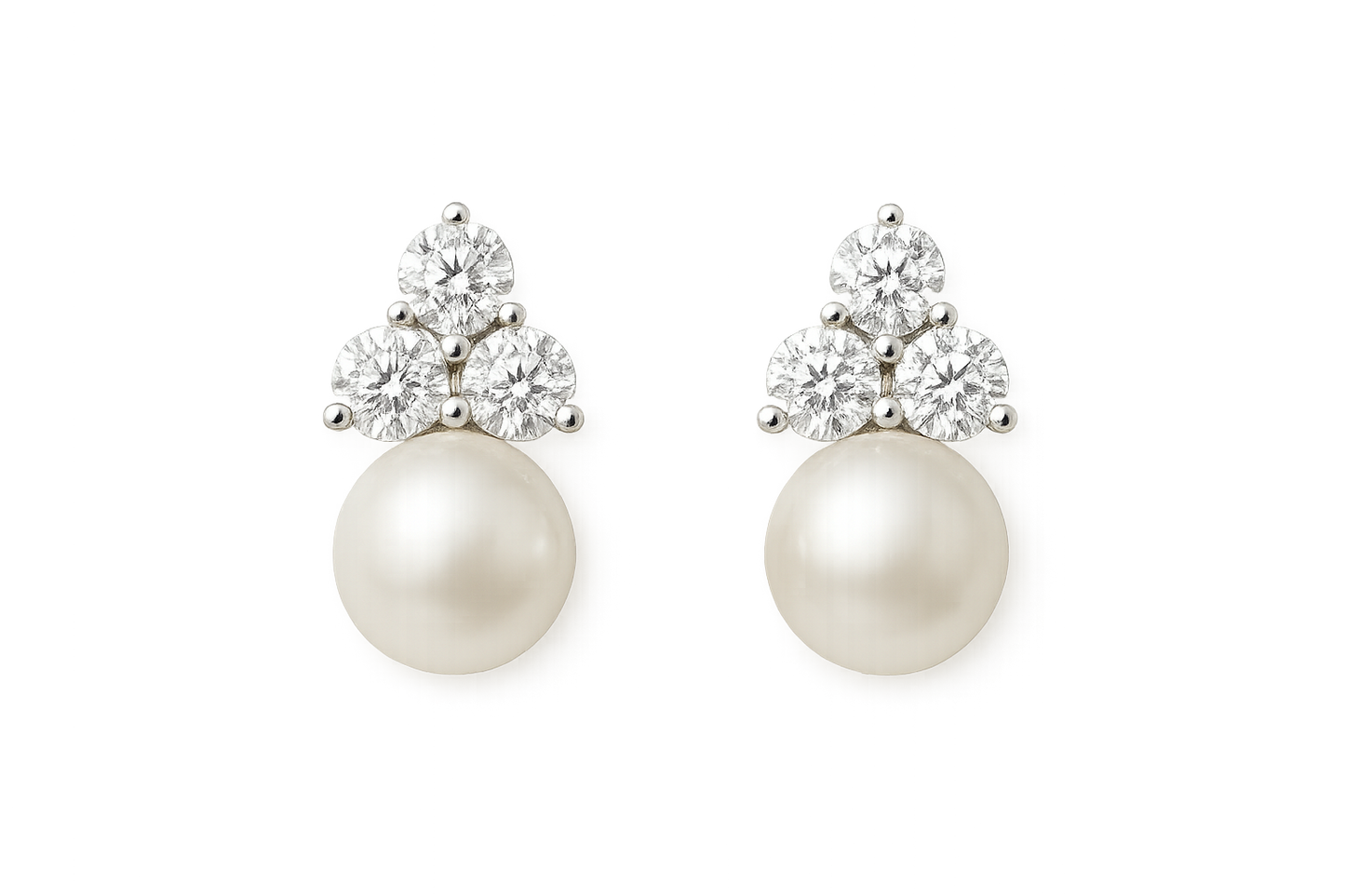 Diamond Stud Earrings 3 with pearl give the image in png format no background 