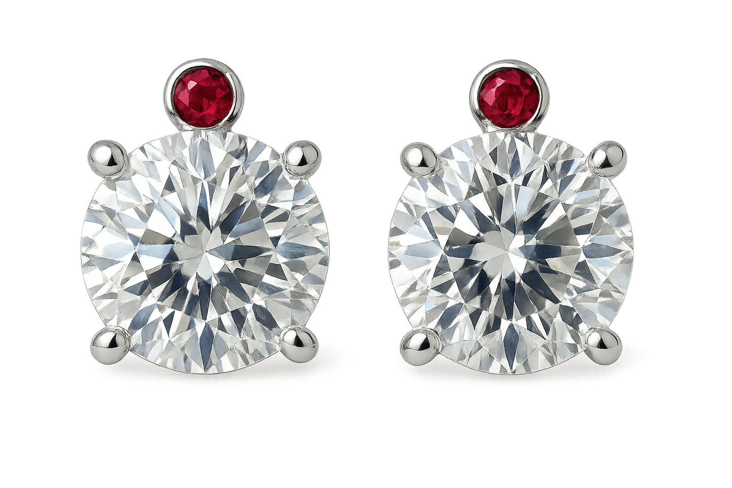 Diamond Stud Earrings 3 with ruby give the image in png format no background 