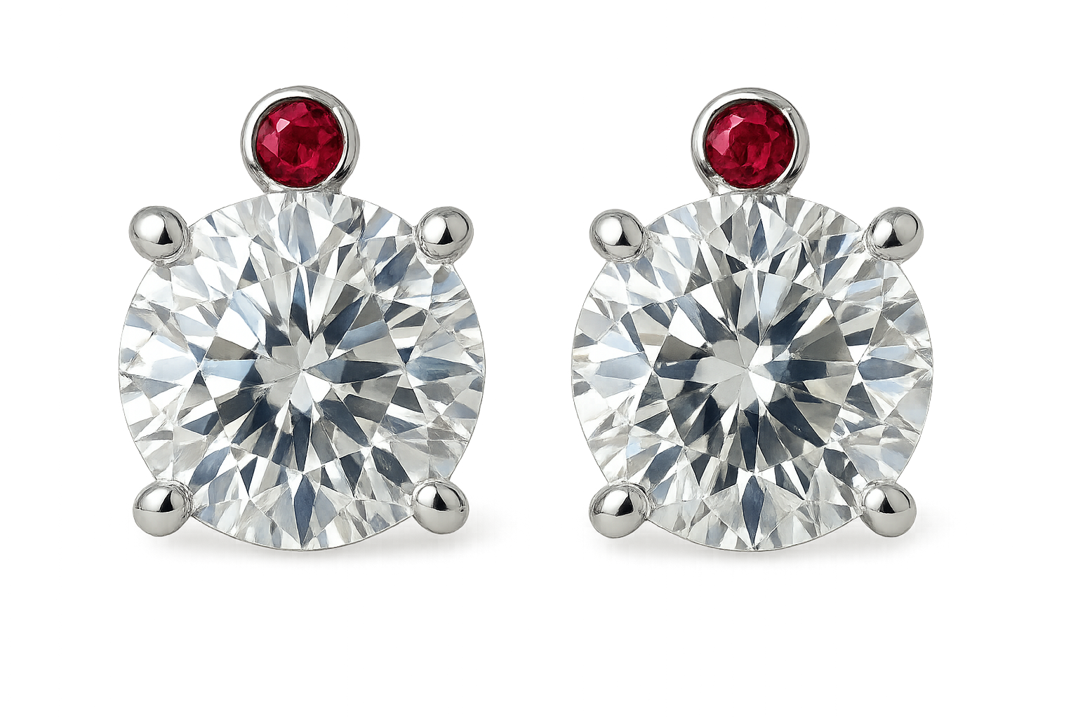 Diamond Stud Earrings 3 with ruby give the image in png format no background 