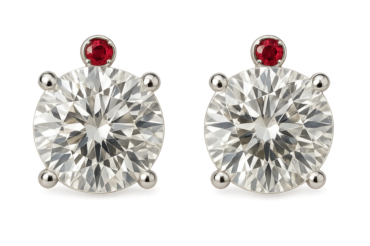 Diamond Stud Earrings 3 with ruby give the image in png format no background 