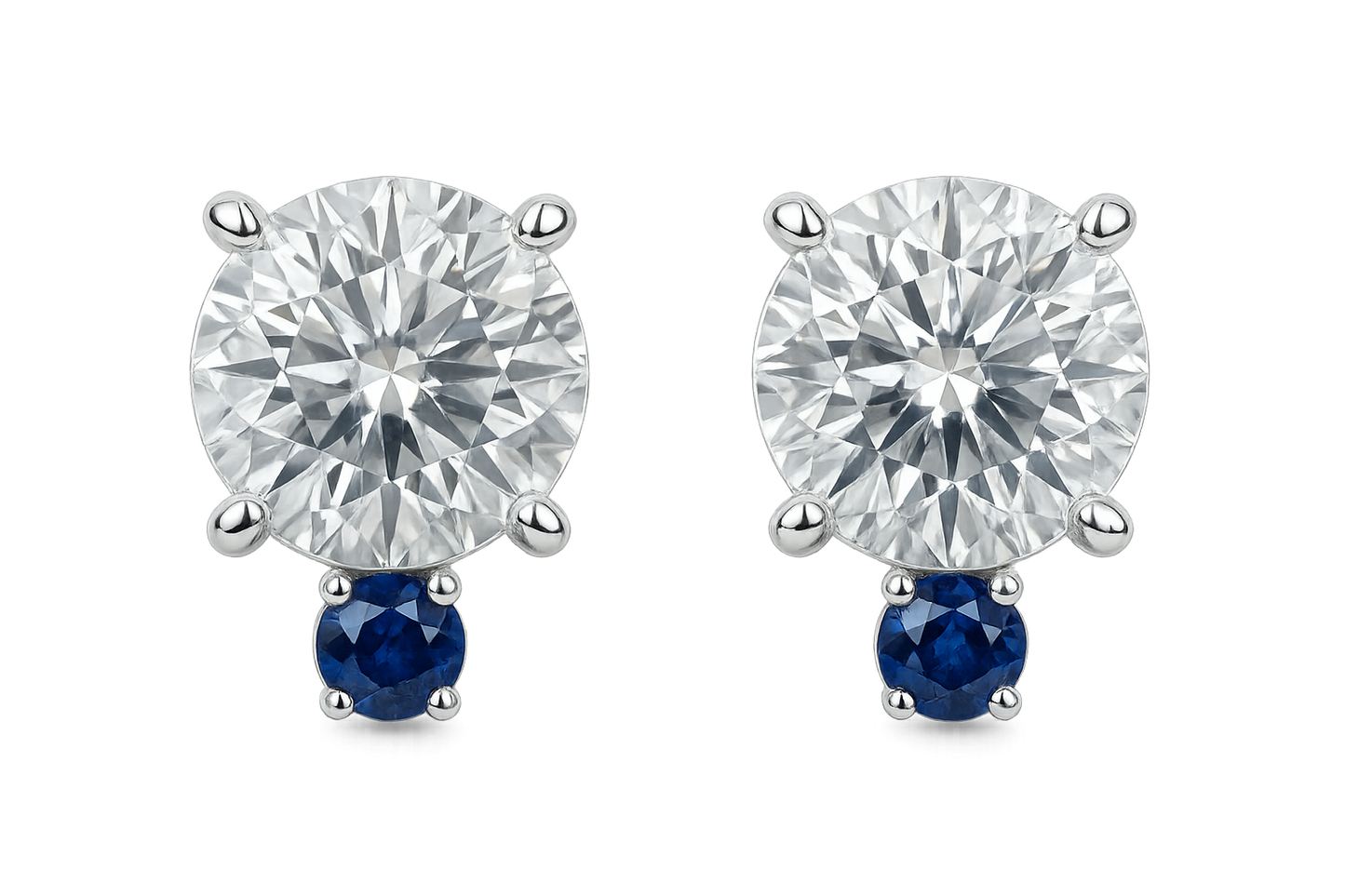 Diamond Stud Earrings 3 with sapphire give the image in png format no background 