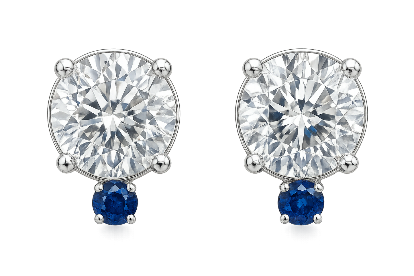 Diamond Stud Earrings 3 with sapphire give the image in png format no background 