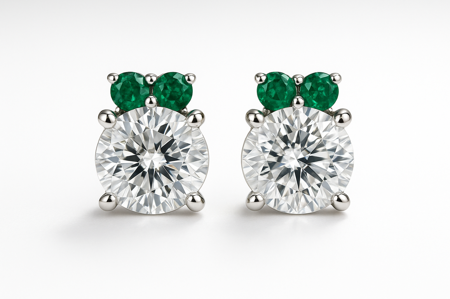 Diamond Stud Earrings 30 with emerald give the image in png format no background