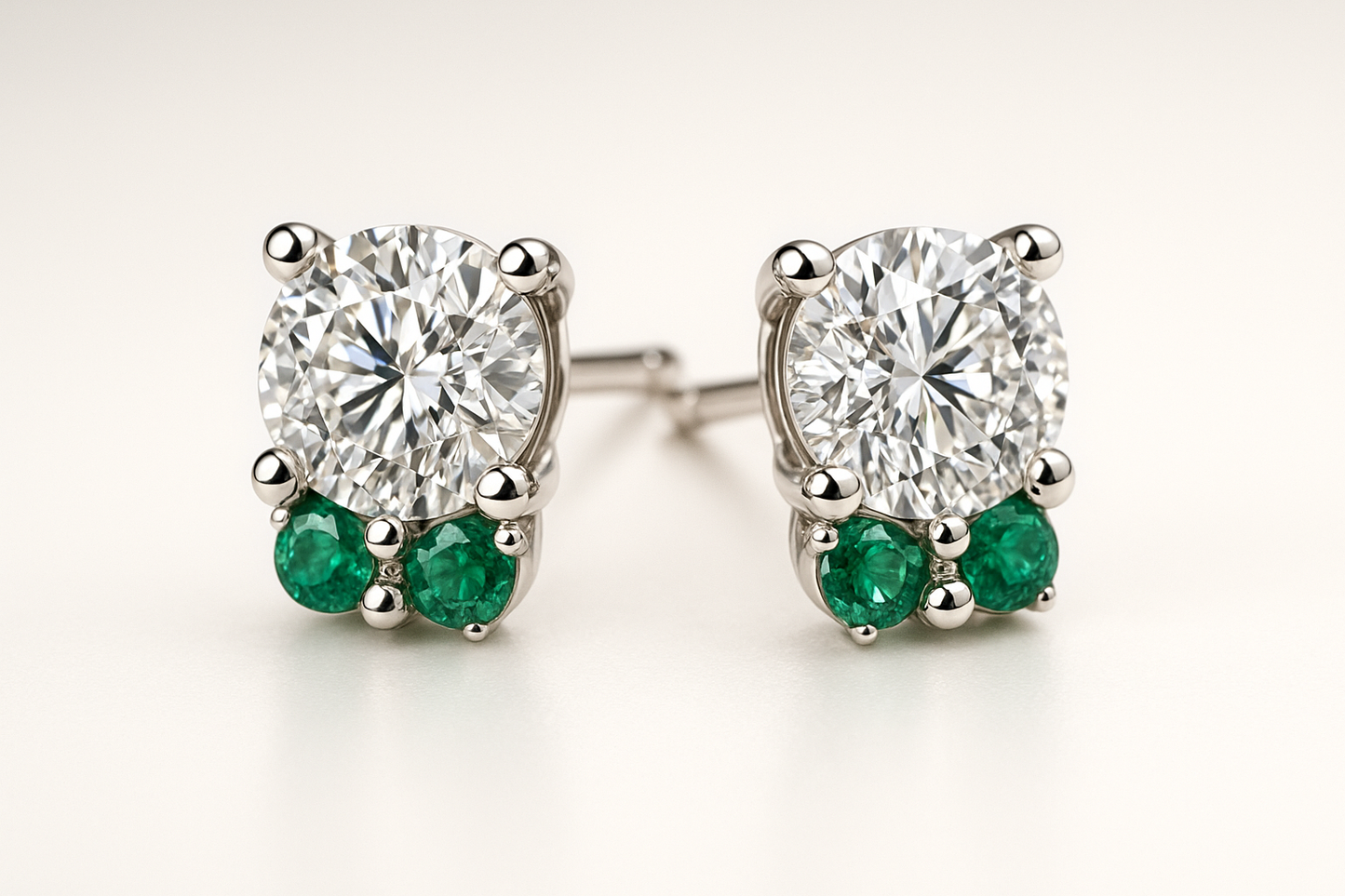 Diamond Stud Earrings 30 with emerald give the image in png format no background