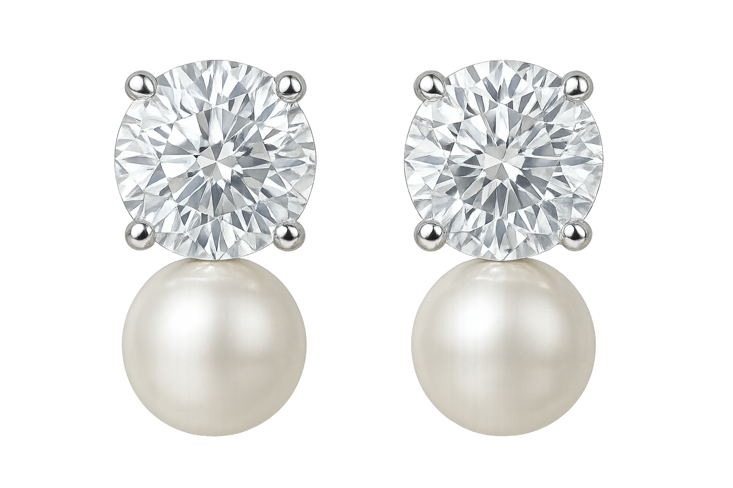 Diamond Stud Earrings 30  with pearl give the image in png format no background