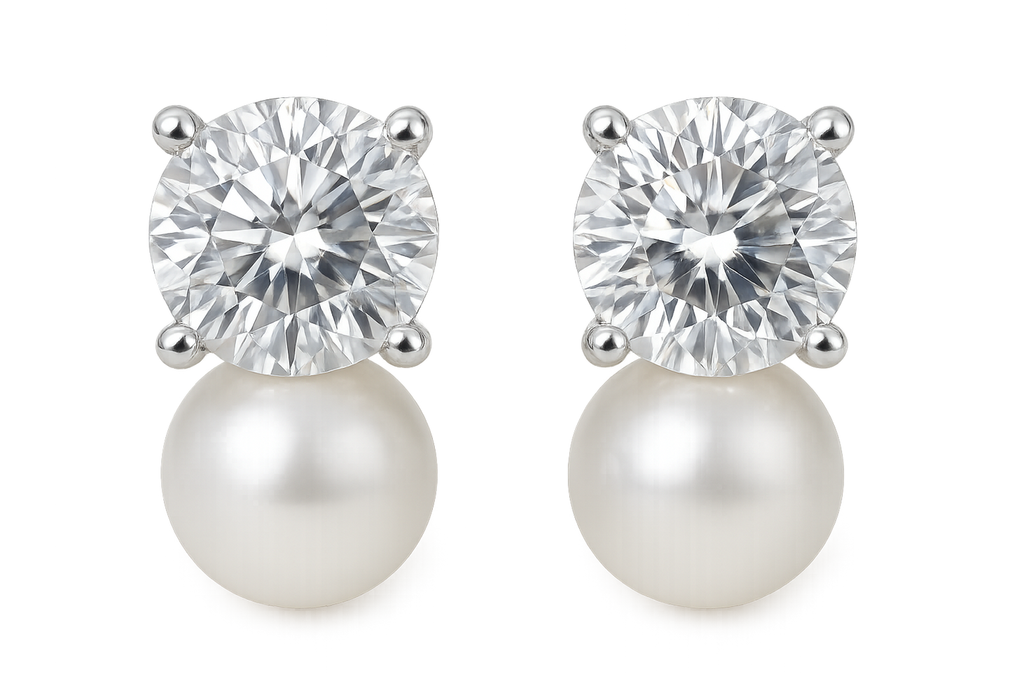 Diamond Stud Earrings 30 with pearl give the image in png format no background