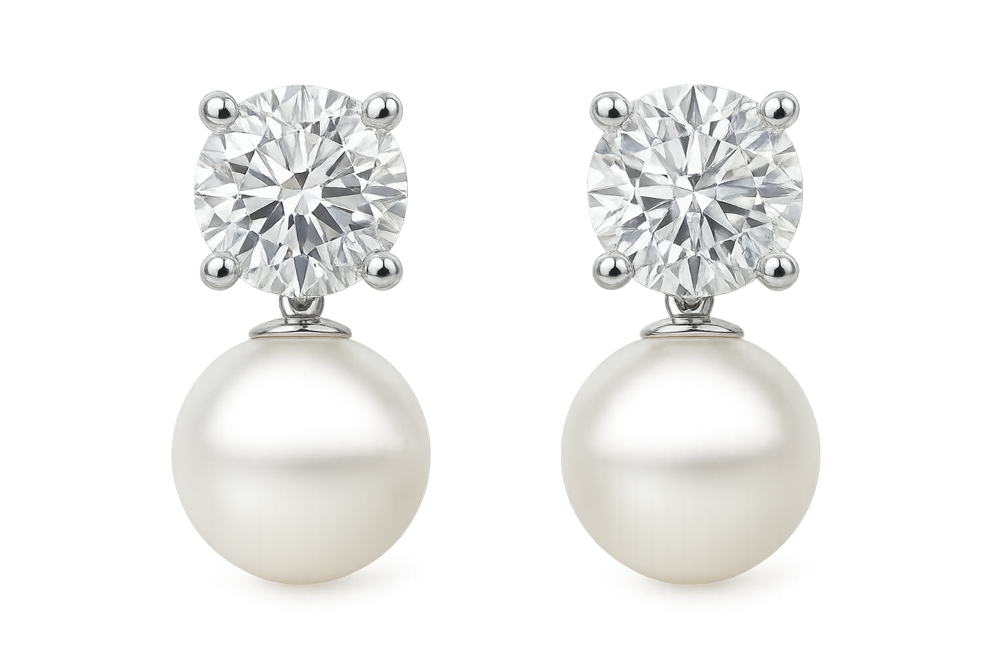 Diamond Stud Earrings 30 with pearl give the image in png format no background