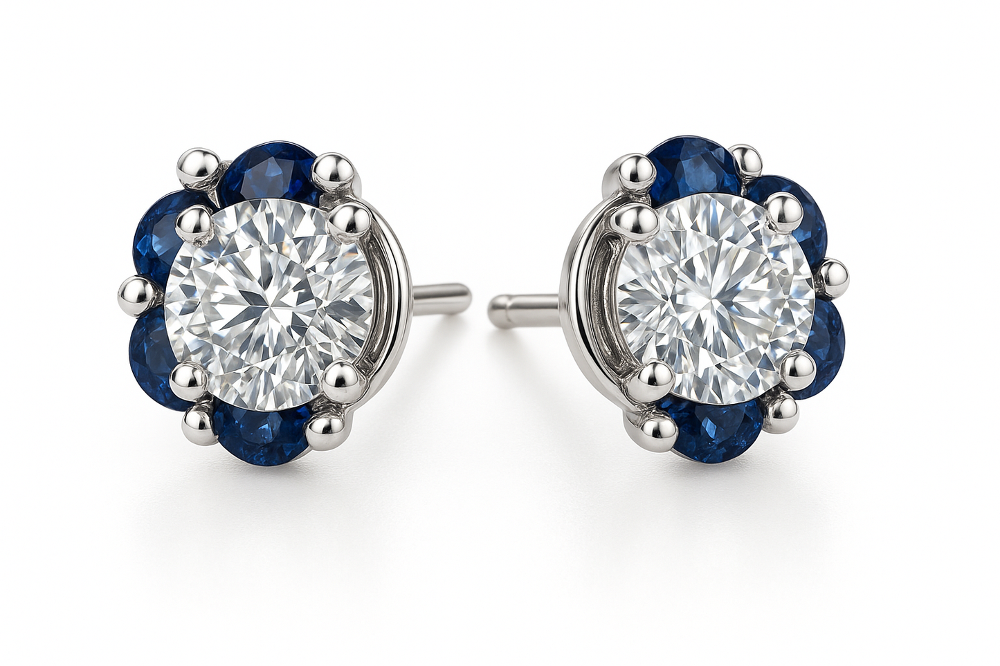 Diamond Stud Earrings 30 with sapphire give the image in png format no background 
