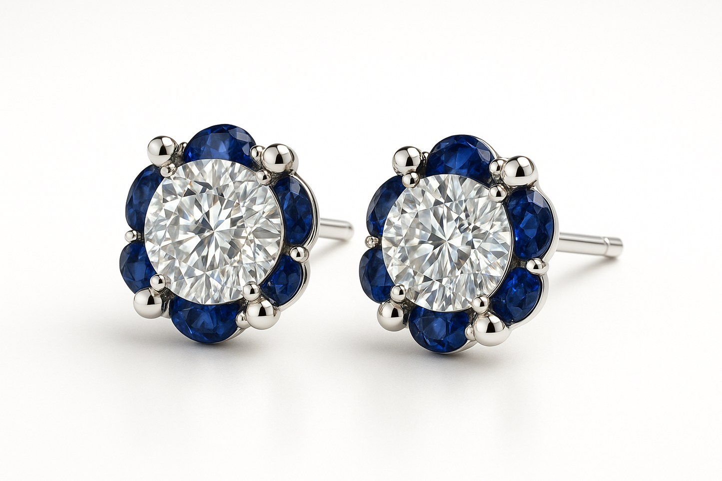 Diamond Stud Earrings 30 with sapphire give the image in png format no background 