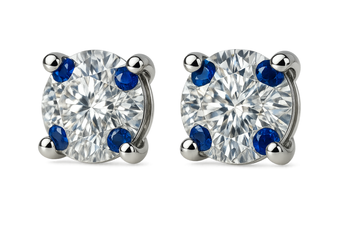 Diamond Stud Earrings 30 with sapphire give the image in png format no background 