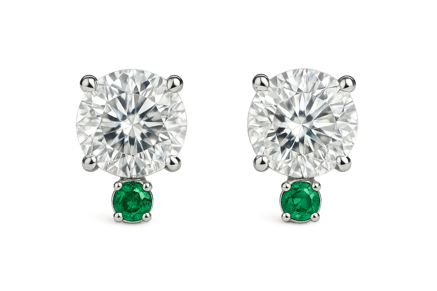 Diamond Stud Earrings 35 with emerald give the image in format no background 