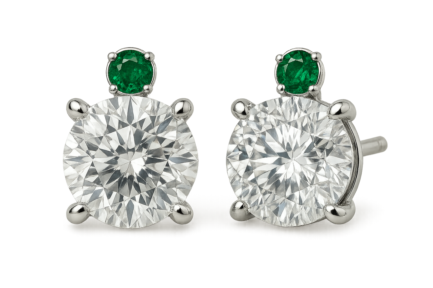 Diamond Stud Earrings 35 with emerald give the image in format no background 