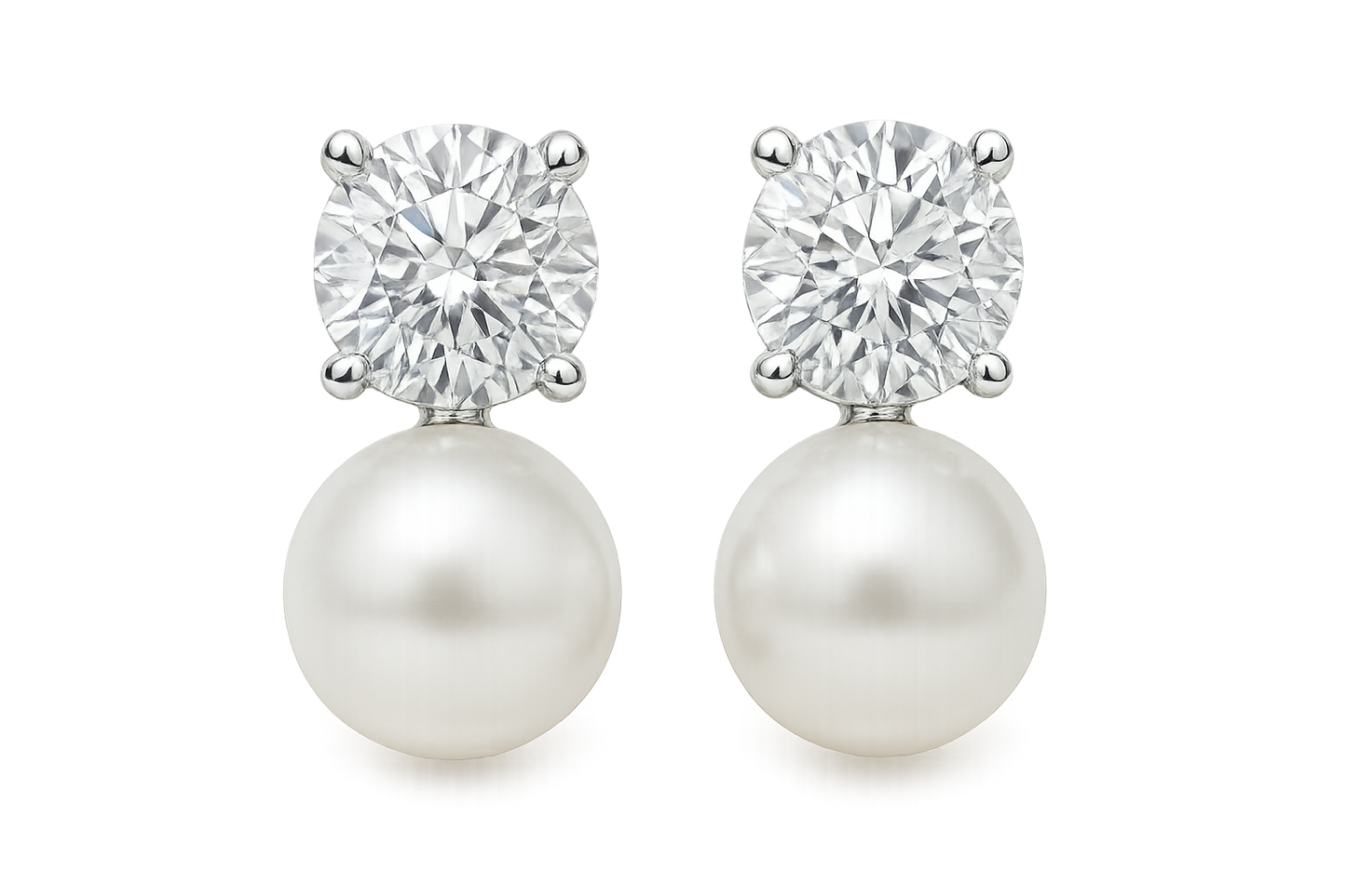 Diamond Stud Earrings 35 with pearl give the image in format no background 