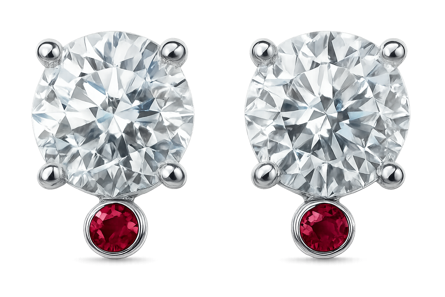 Diamond Stud Earrings 35 with ruby   give the image in format no background 