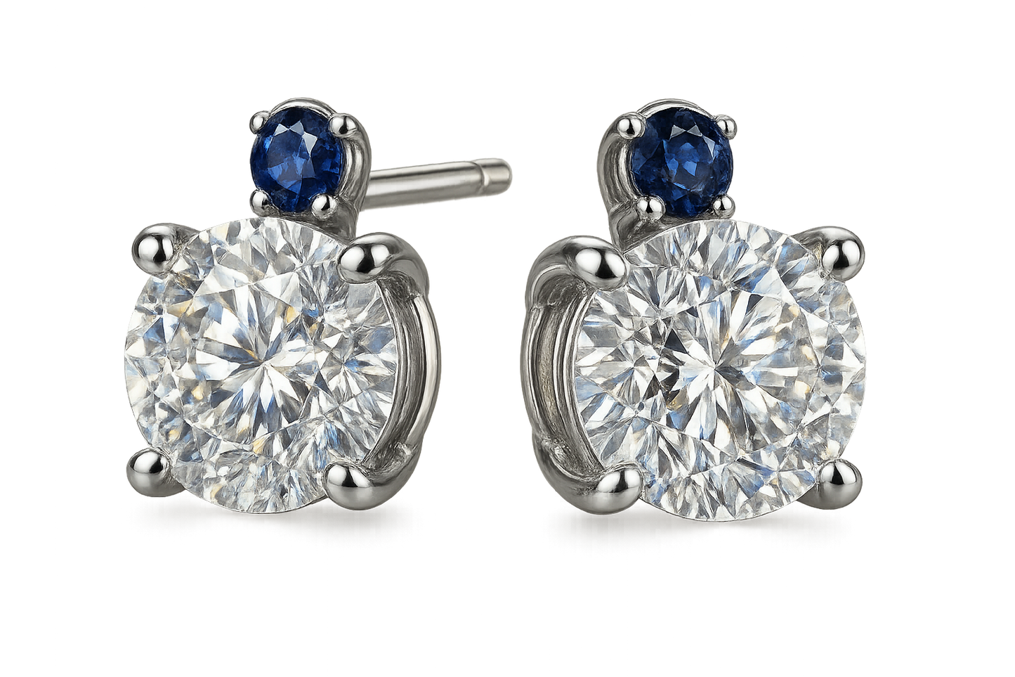 Diamond Stud Earrings 35 with sapphire give the image in format no background 