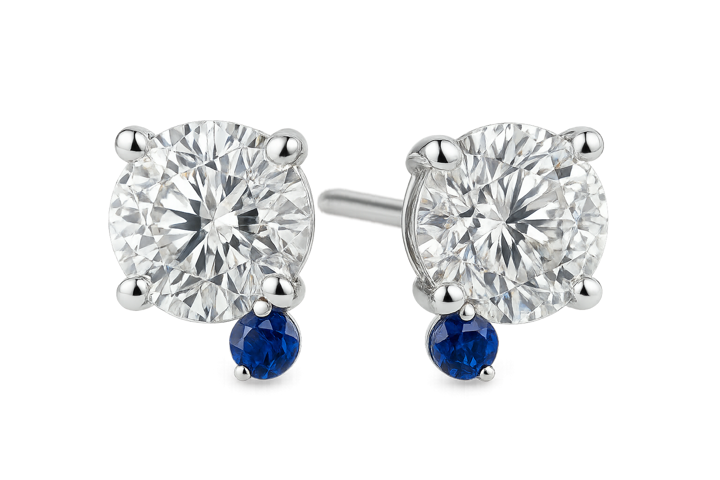 Diamond Stud Earrings 35 with sapphire give the image in format no background 