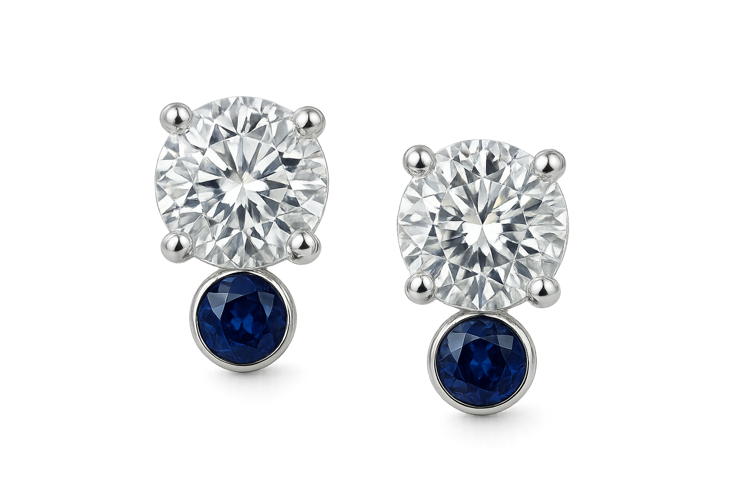 Diamond Stud Earrings 35 with sapphire give the image in format no background 