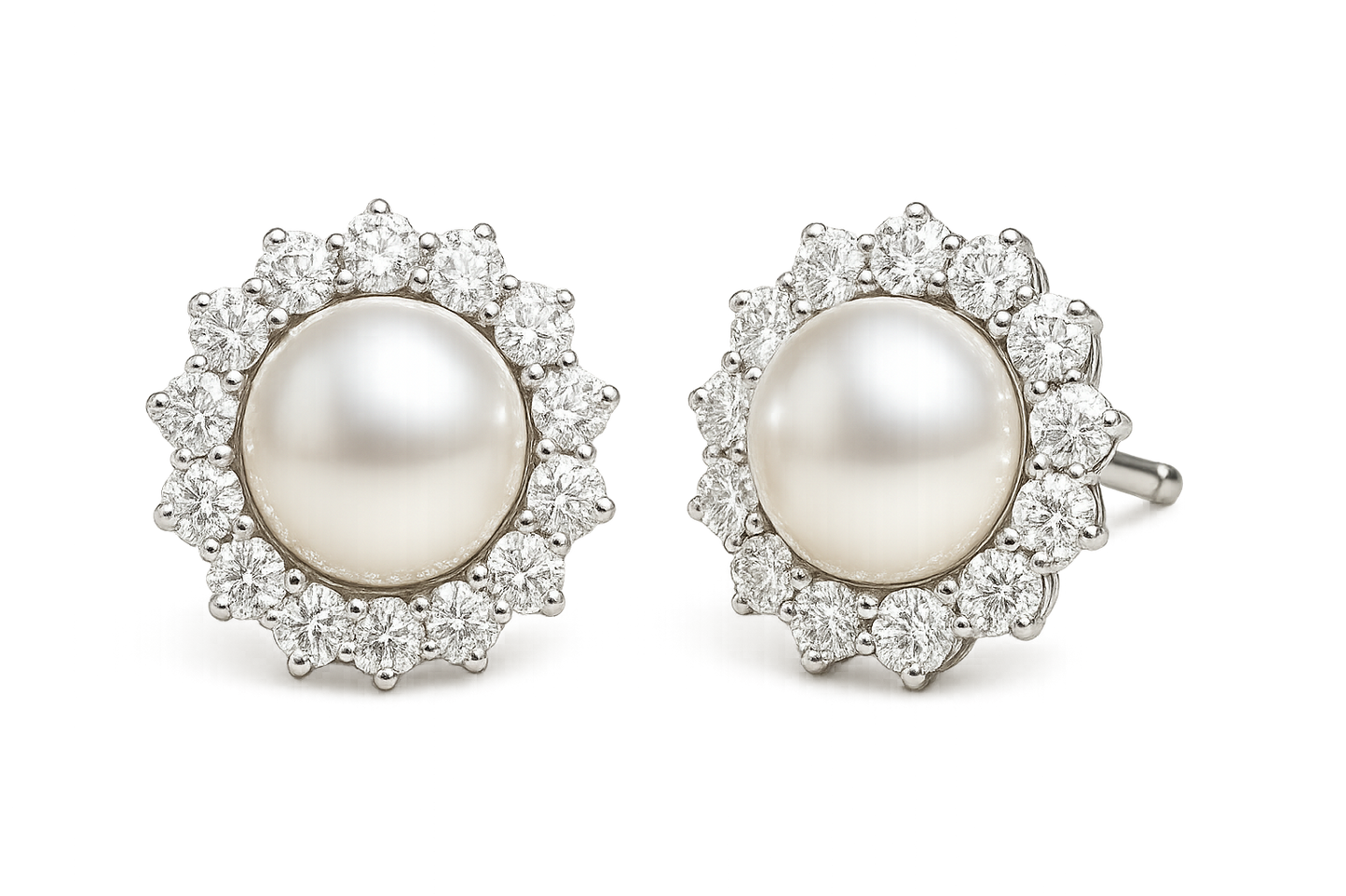 Diamond Stud Earrings 35with pearl  give the image in format no background with pearl 