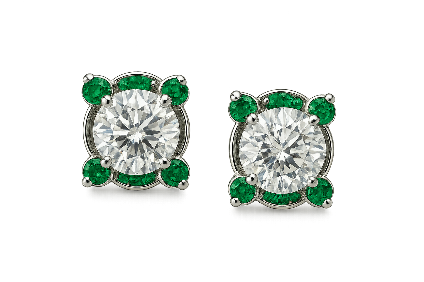Diamond Stud Earrings 47 with emerald give the image in png format no background  