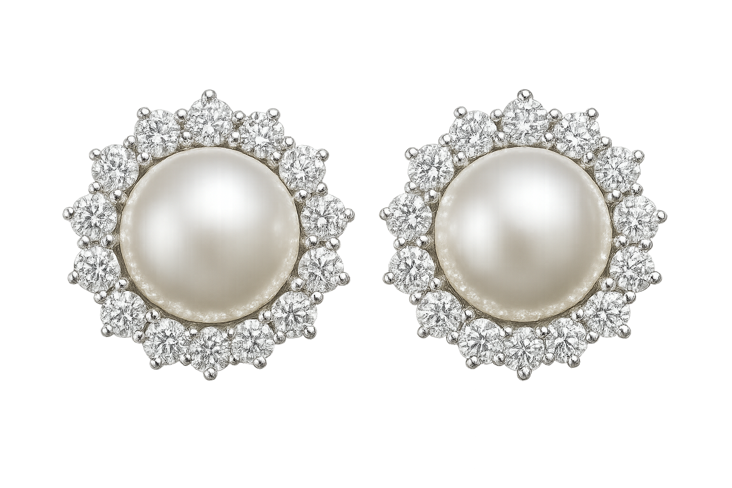 Diamond Stud Earrings 47 with pearl give the image in png format no background  