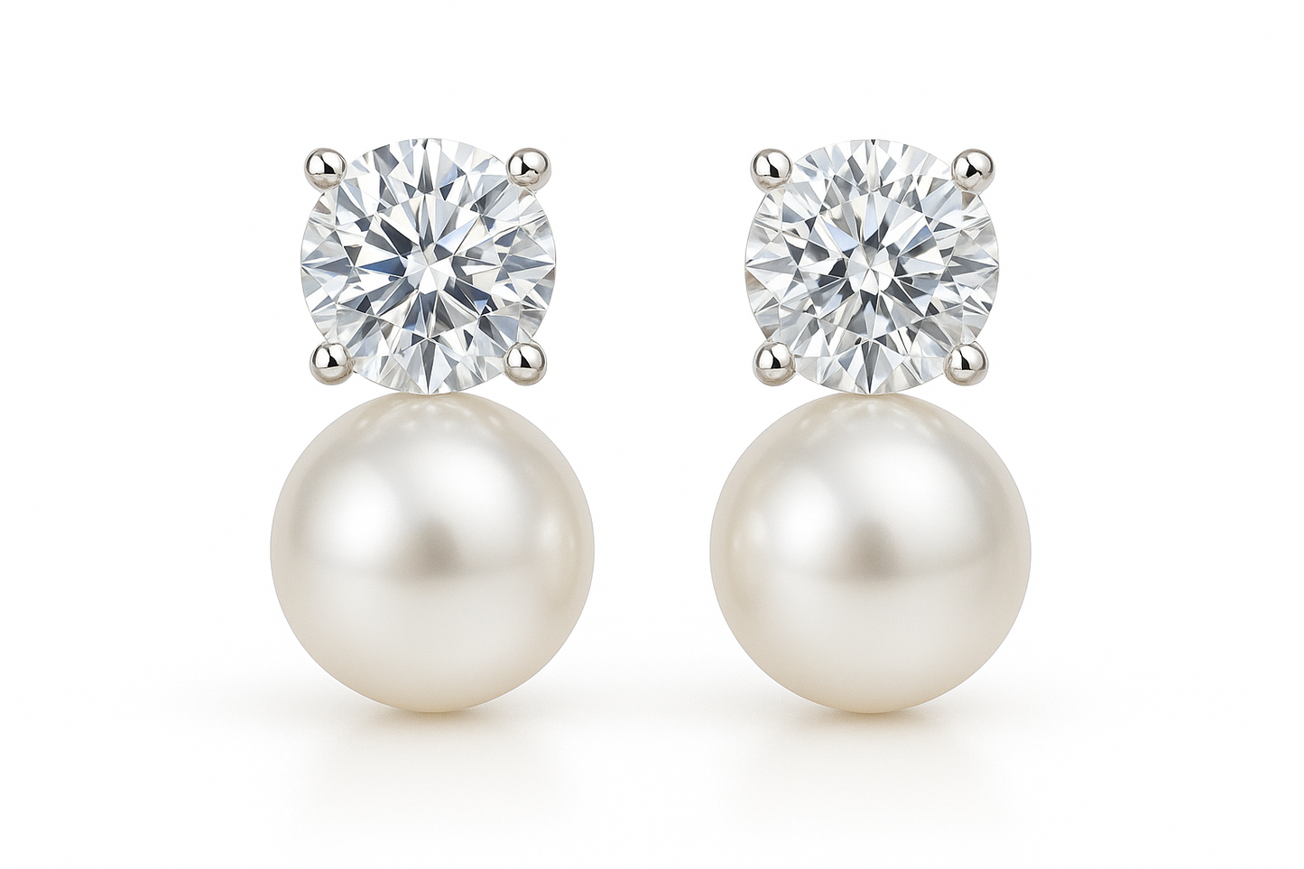 Diamond Stud Earrings 47 with pearl give the image in png format no background  