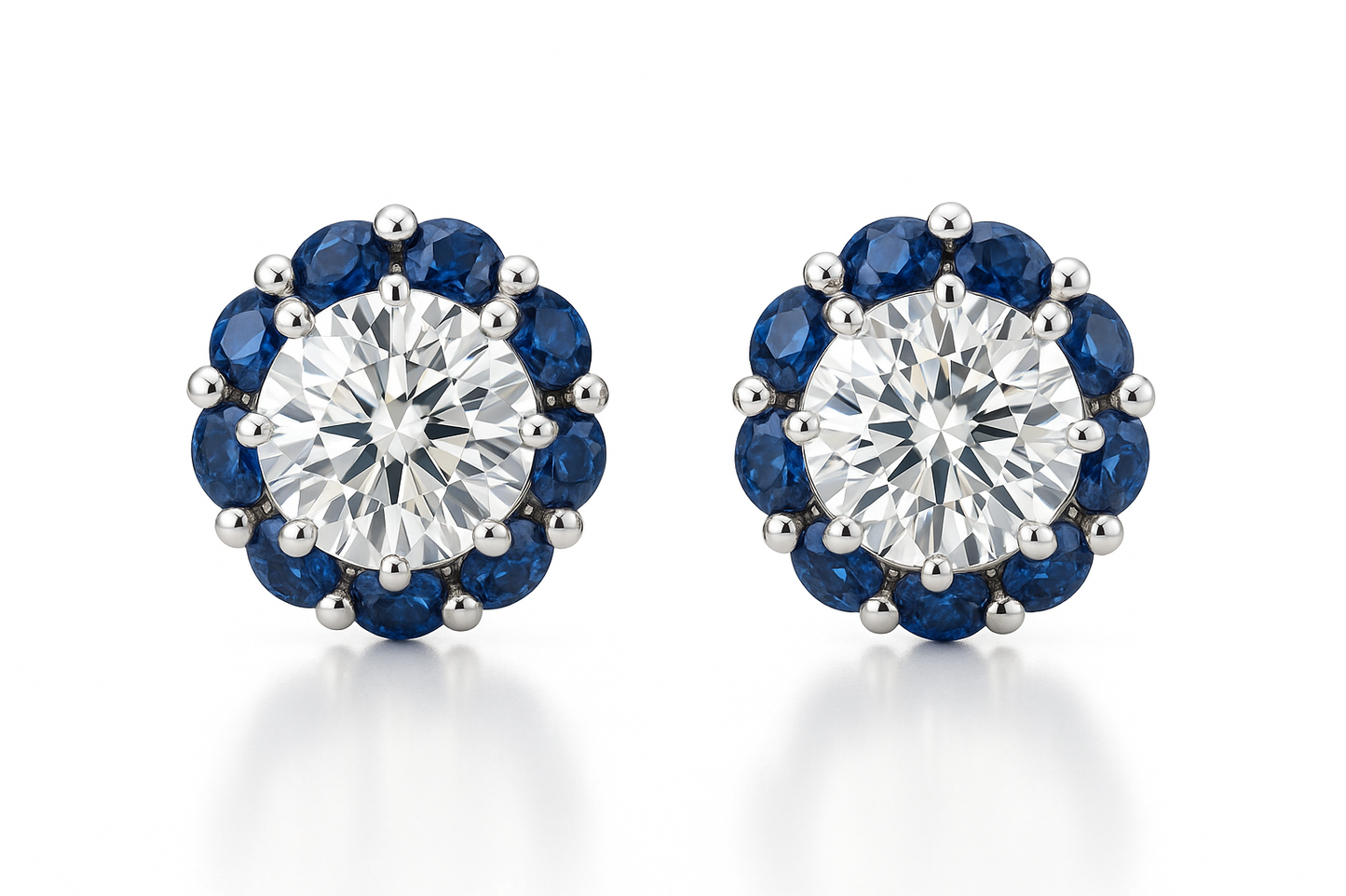 Diamond Stud Earrings 47 with sapphire give the image in png format no background 