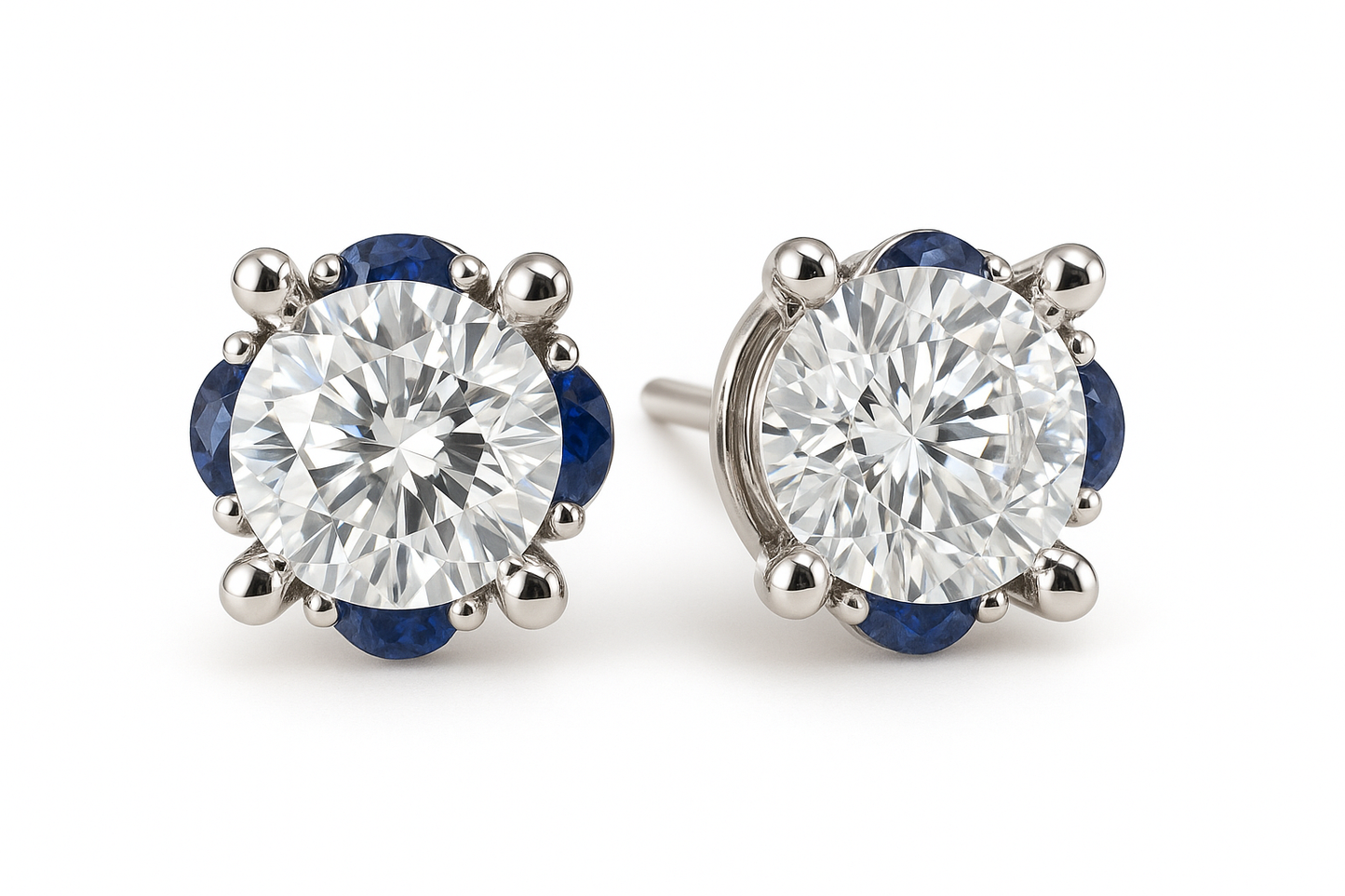 Diamond Stud Earrings 47 with sapphire give the image in png format no background  