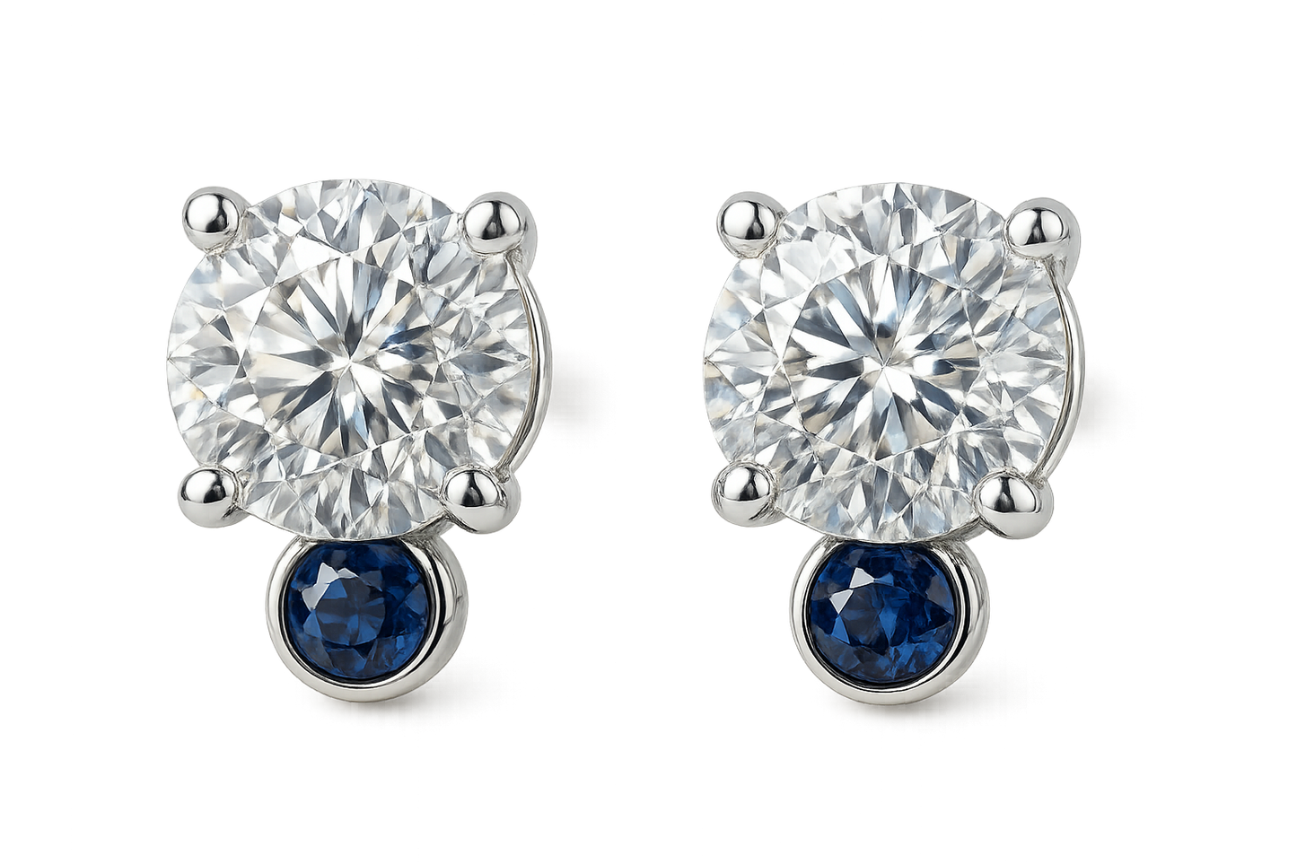 Diamond Stud Earrings 47 with sapphire give the image in png format no background  
