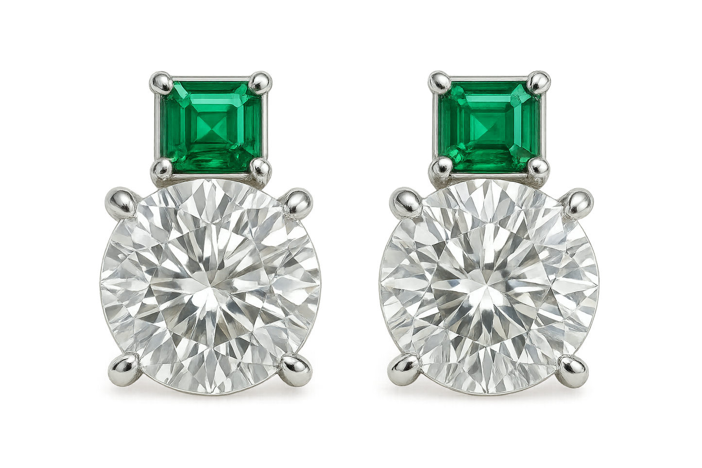 Diamond Stud Earrings 56 with emerald give the image in png format no background 