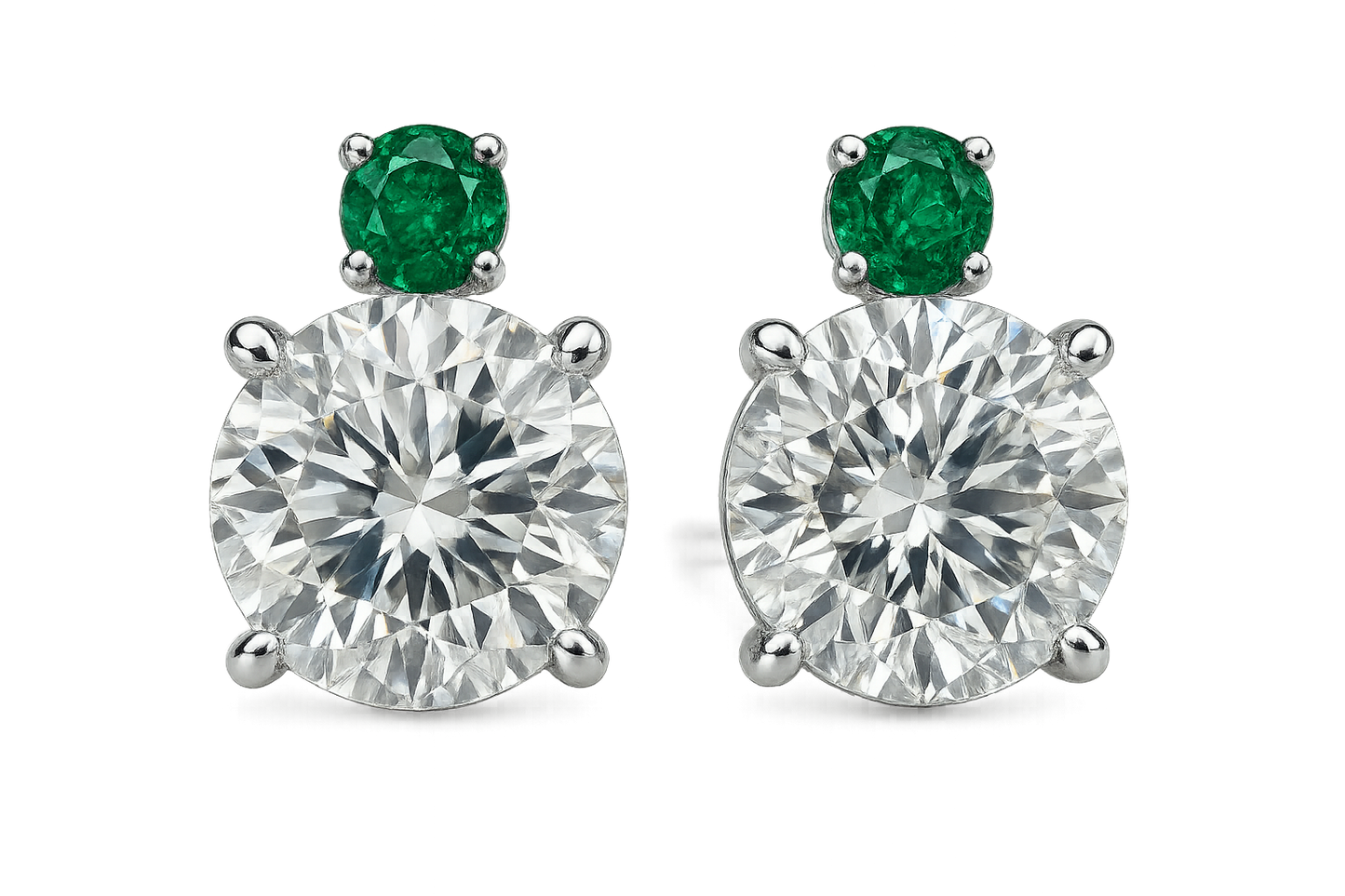 Diamond Stud Earrings 56 with emerald give the image in png format no background