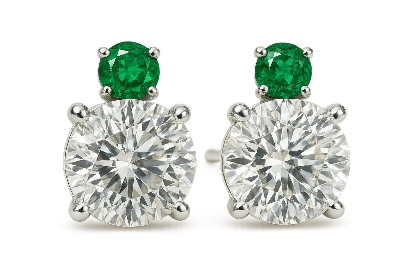 Diamond Stud Earrings 56 with emerald give the image in png format no background 