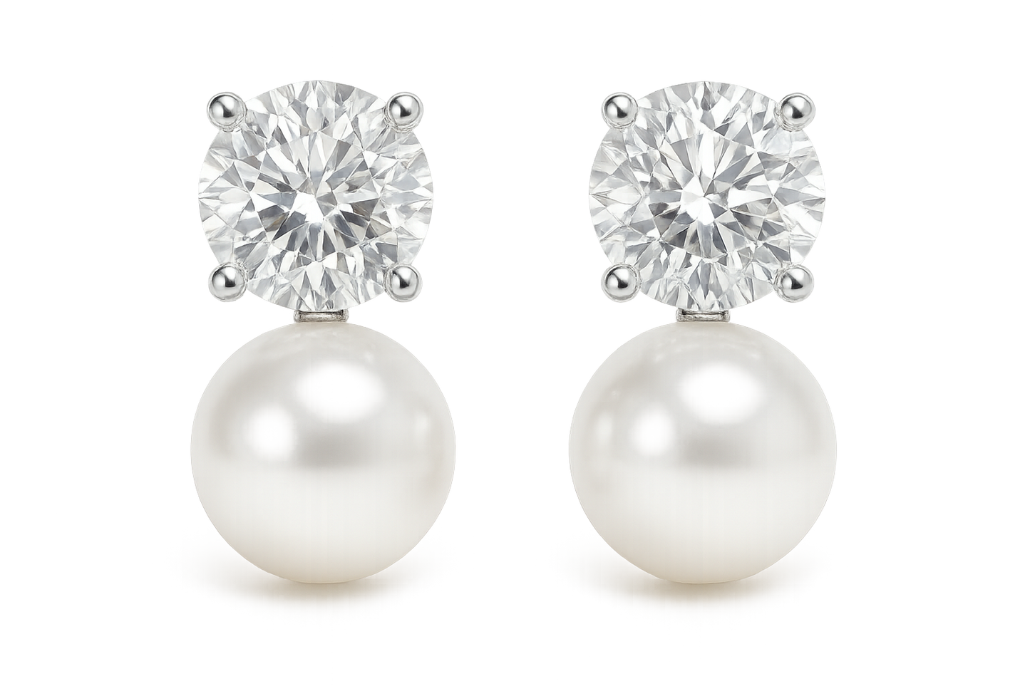 Diamond Stud Earrings 56 with pearl give the image in png format no background 