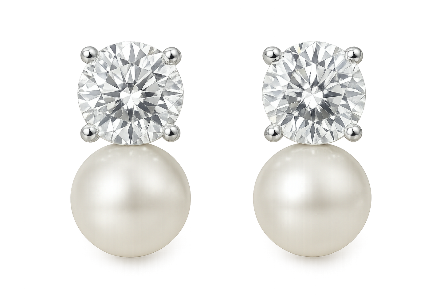 Diamond Stud Earrings 56 with pearl give the image in png format no background 