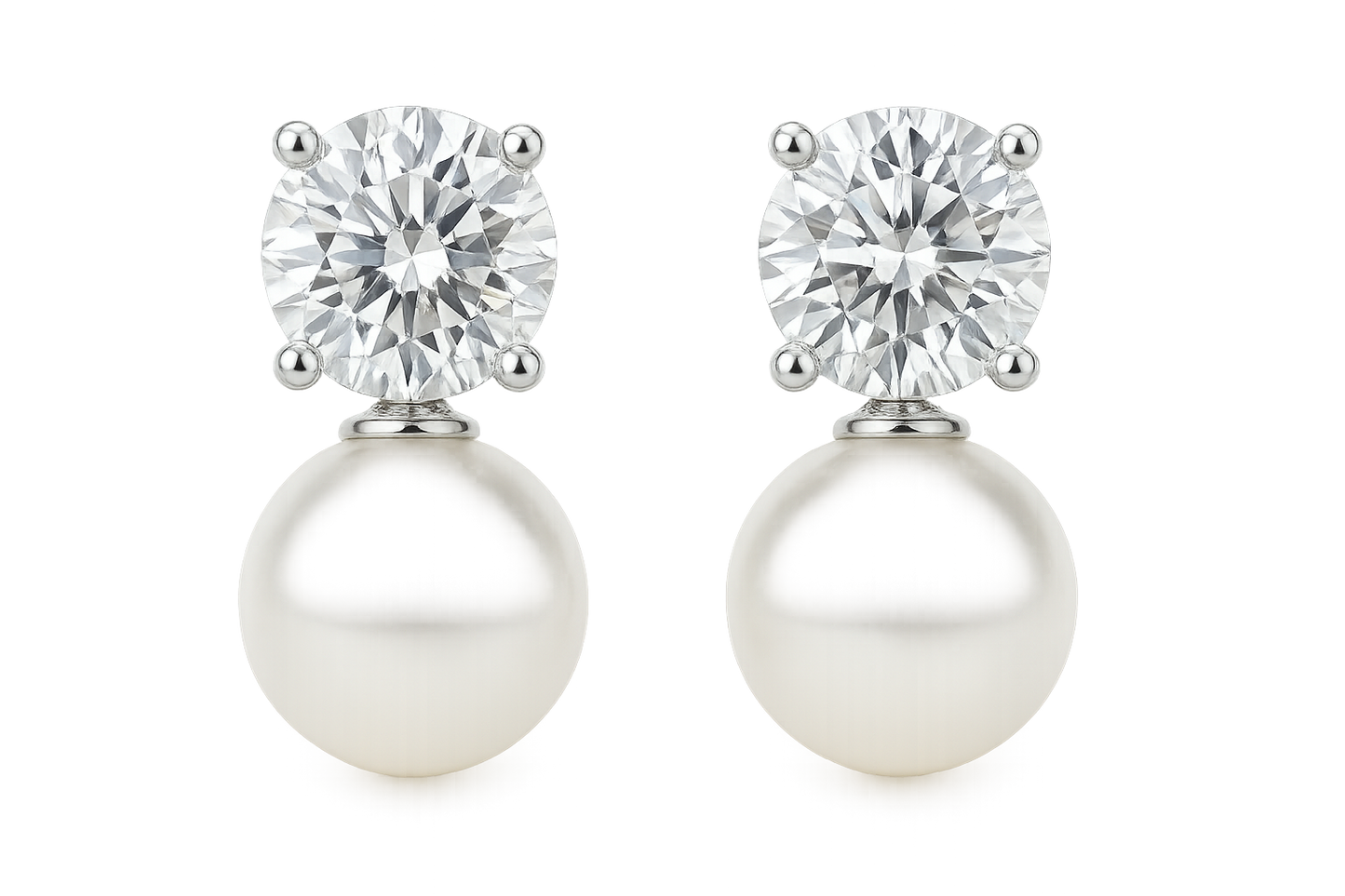 Diamond Stud Earrings 56 with pearl give the image in png format no background 