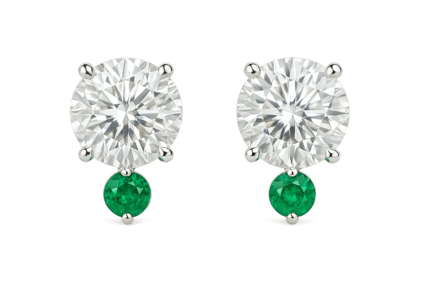 Diamond Stud Earrings 61 with emerald give the image in format no background 