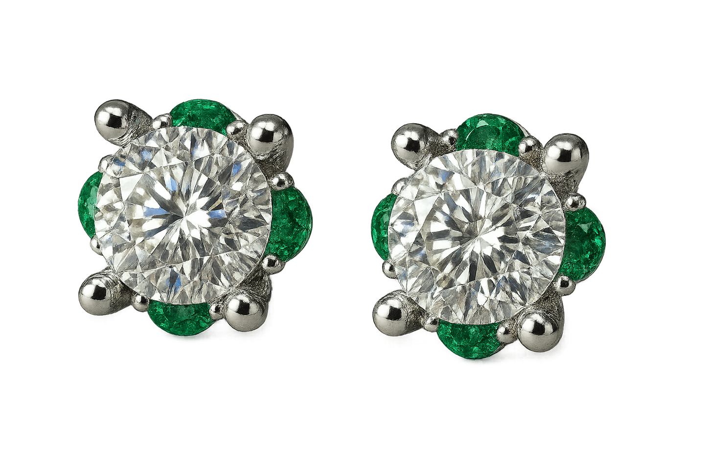 Diamond Stud Earrings 61 with emerald give the image in png format no background