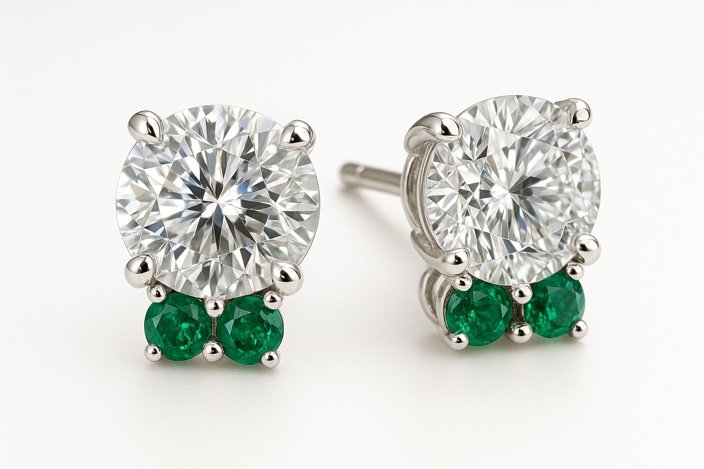 Diamond Stud Earrings 61 with emerald give the image in png format no background 