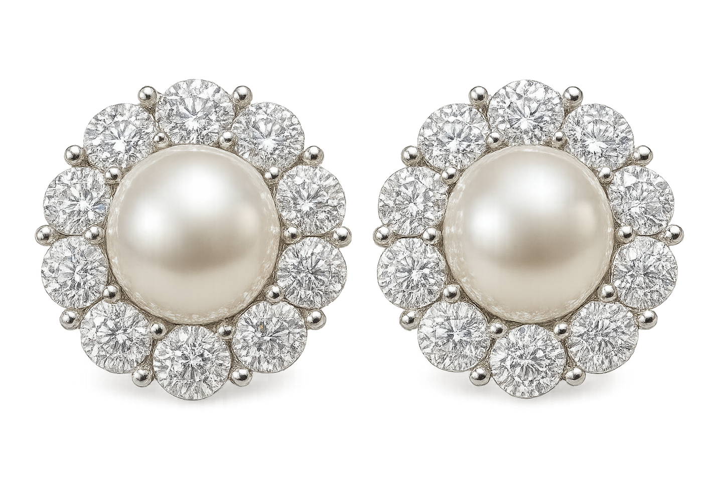 Diamond Stud Earrings 61 with pearl give the image in png format no background 