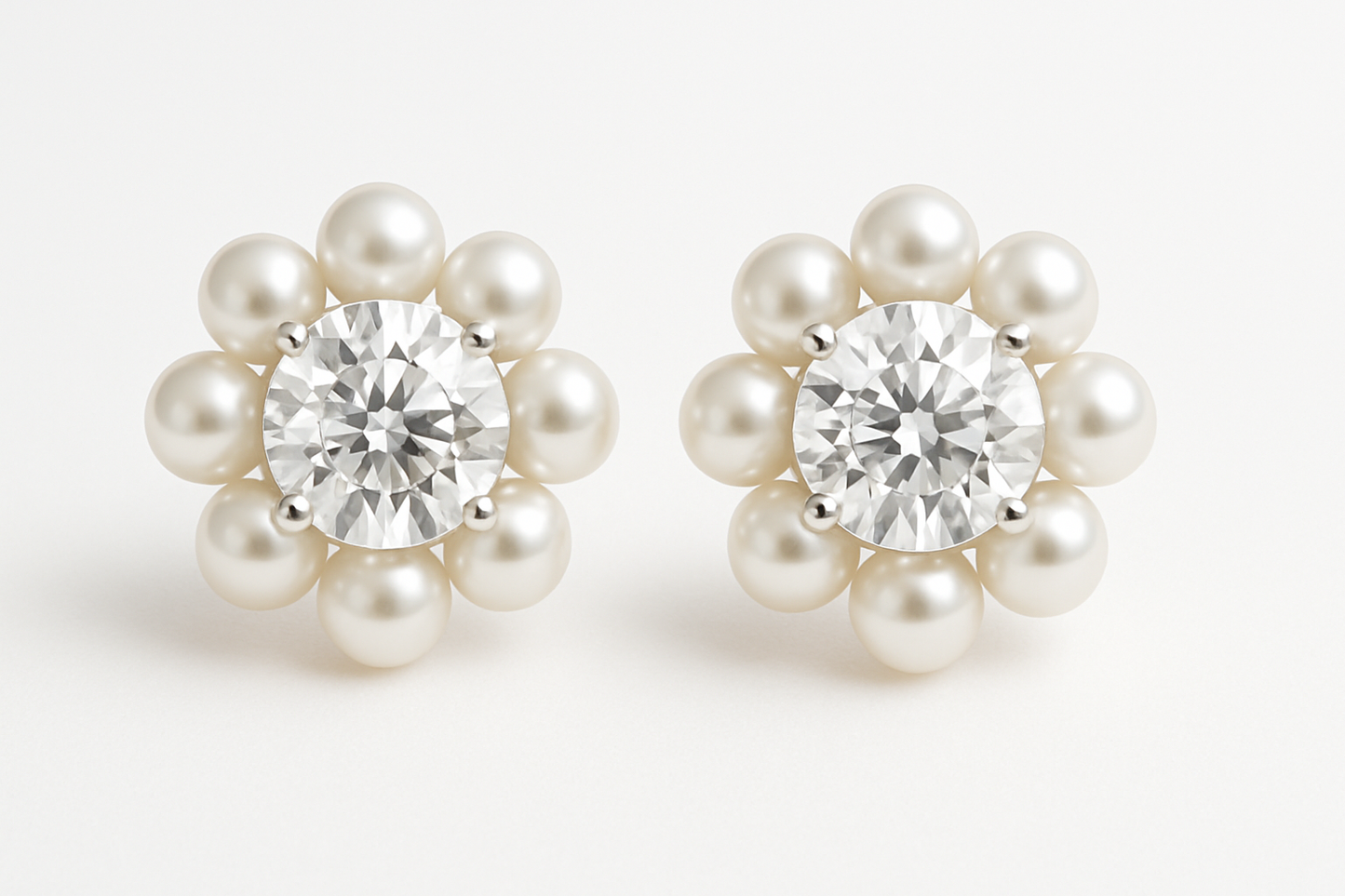 Diamond Stud Earrings 61 with pearl give the image in the png format on background