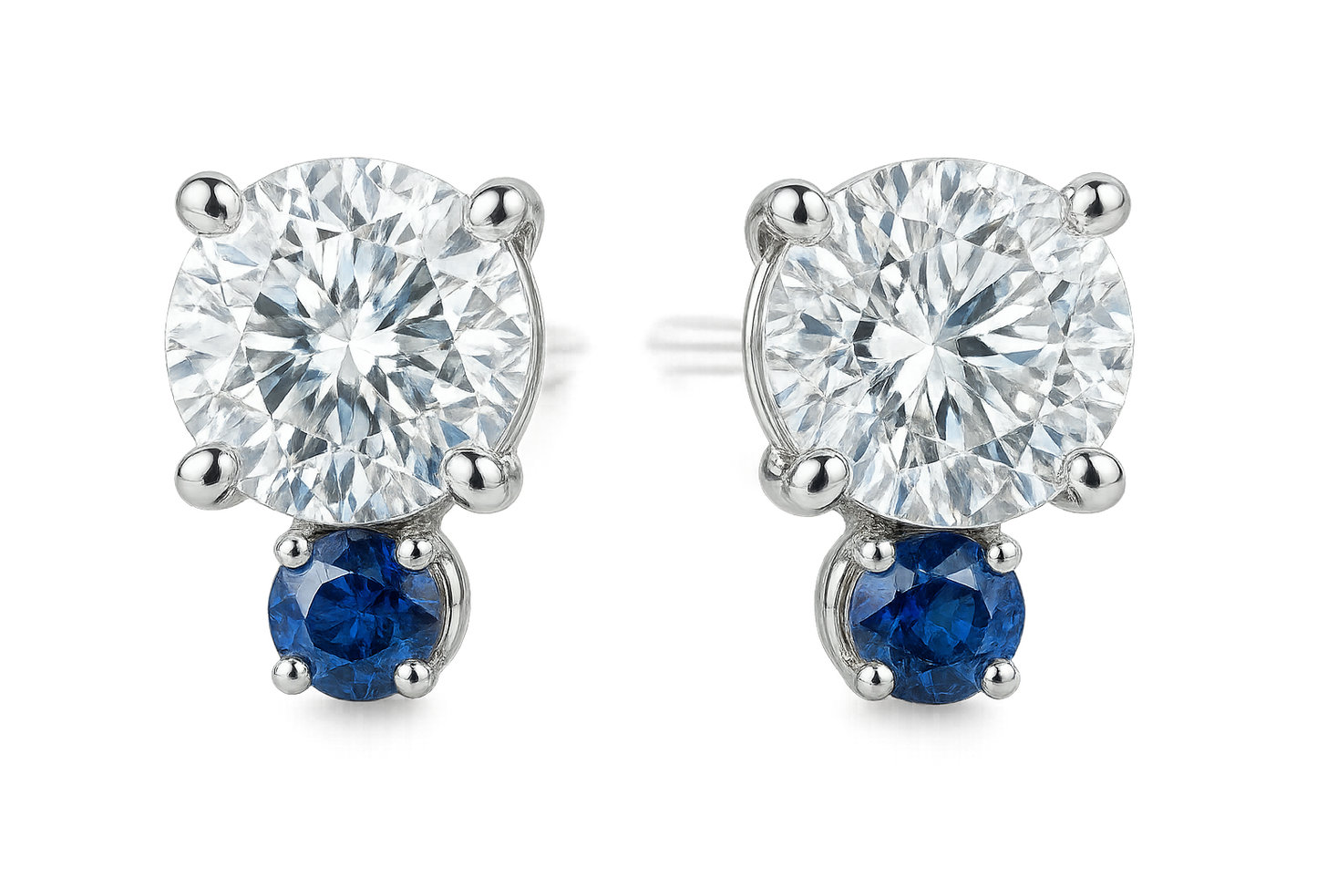 Diamond Stud Earrings 61 with sapphire give the image in png format no background 