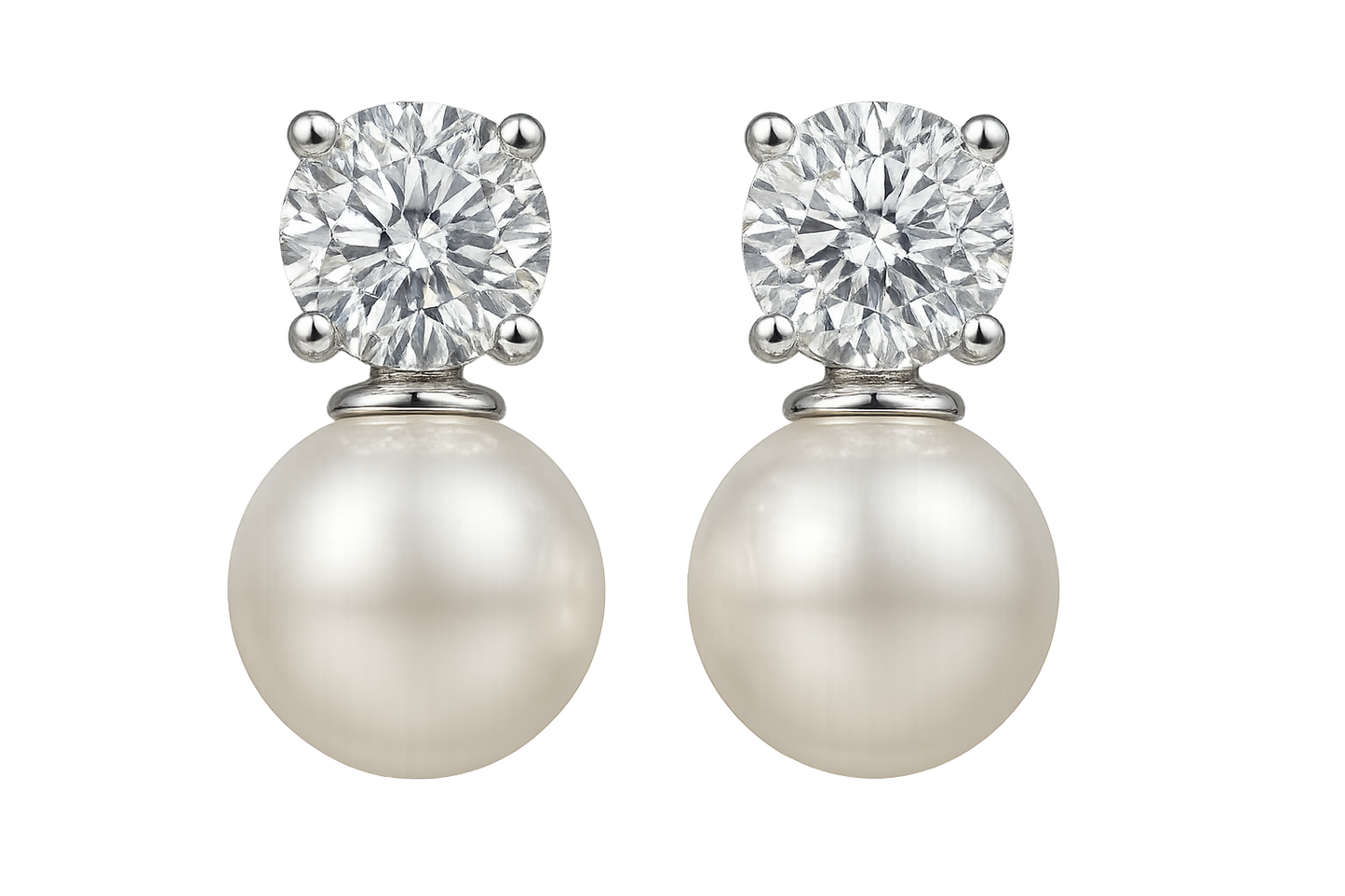 Diamond Stud Earrings 65 with pearl give the image in png format no background